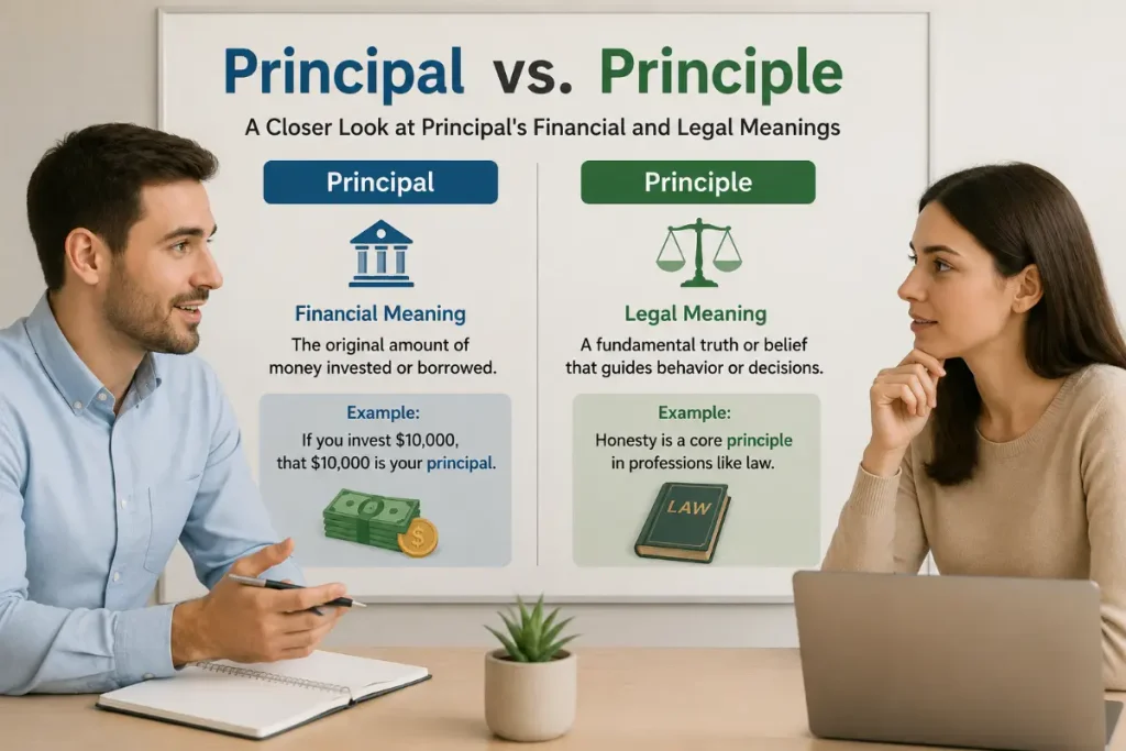 Principal vs. Principle: A closer look at principal’s financial and legal meanings with clear visual examples.