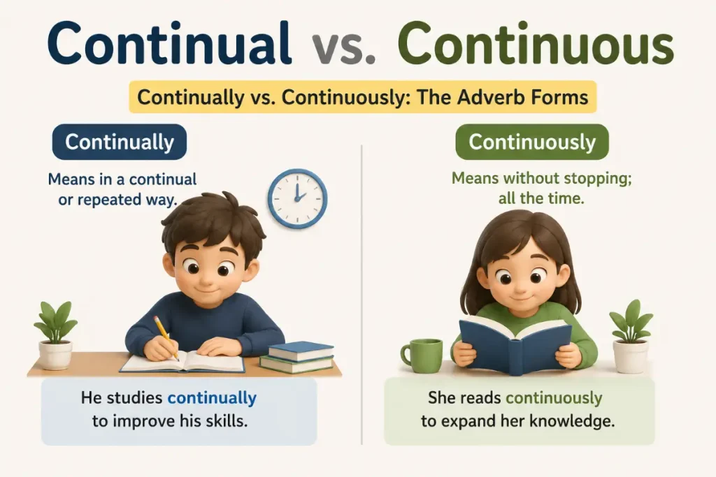 Continual vs Continuous: Continually vs. Continuously: The Adverb Forms.
