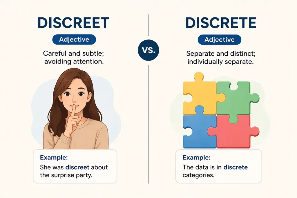 Discreet vs Discrete: Side-by-Side Comparison of Their Meanings and Uses
