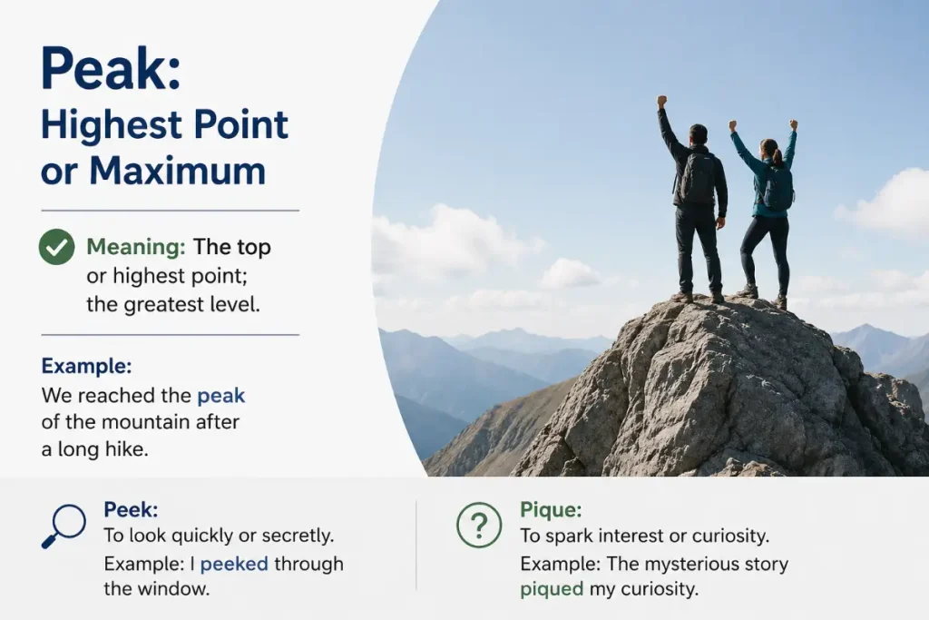 Peak vs Peek vs Pique – Peak: Highest Point or Maximum