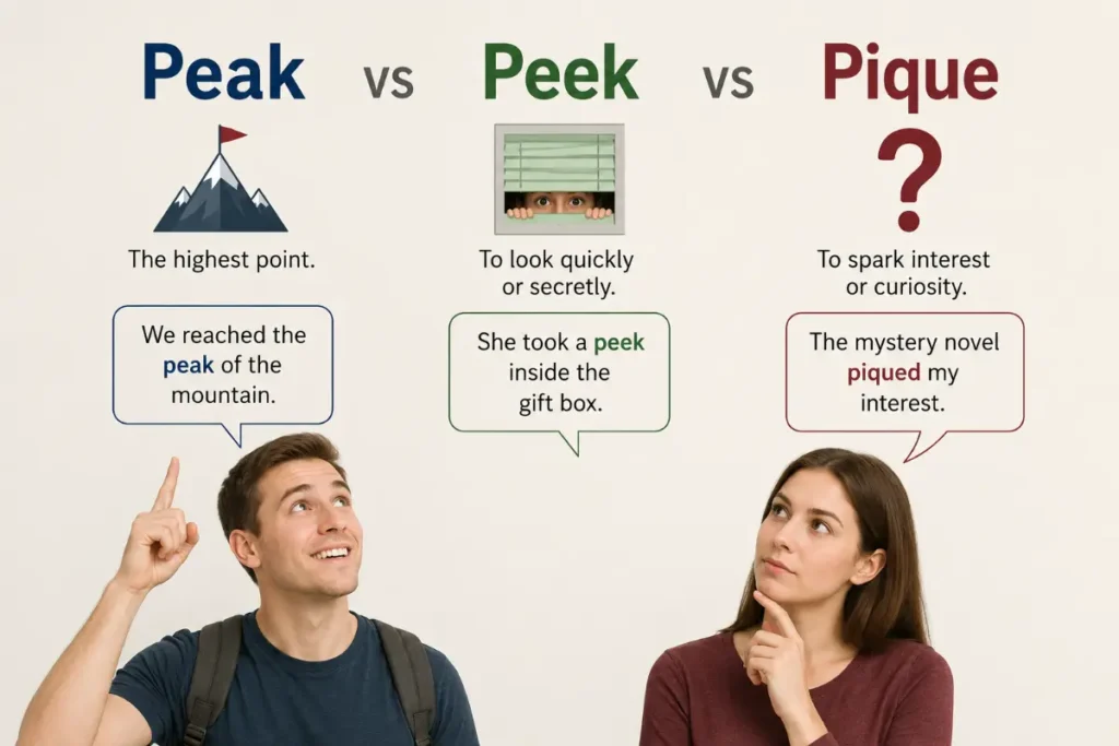 Peak vs Peek vs Pique: 7 Key Differences Explained (2026 Guide)