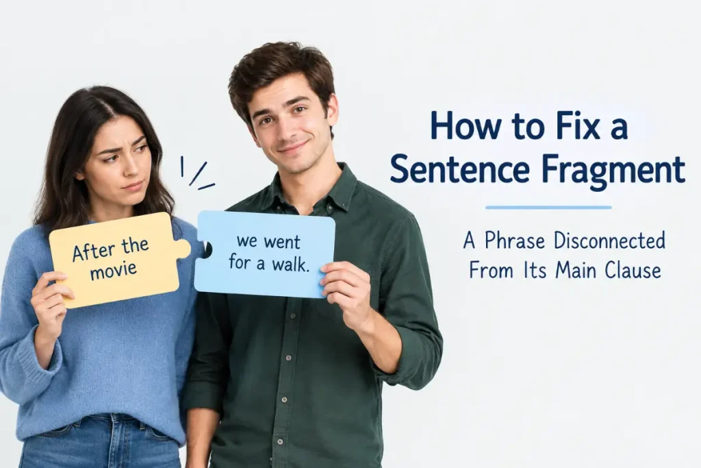 How to Fix a Sentence Fragment showing a phrase disconnected from its main clause.
