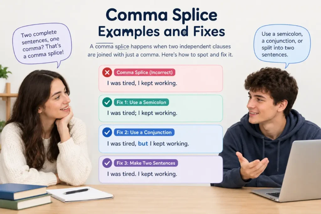 Comma Splice Examples and Fixes: 10 Mistakes to Avoid (2026)