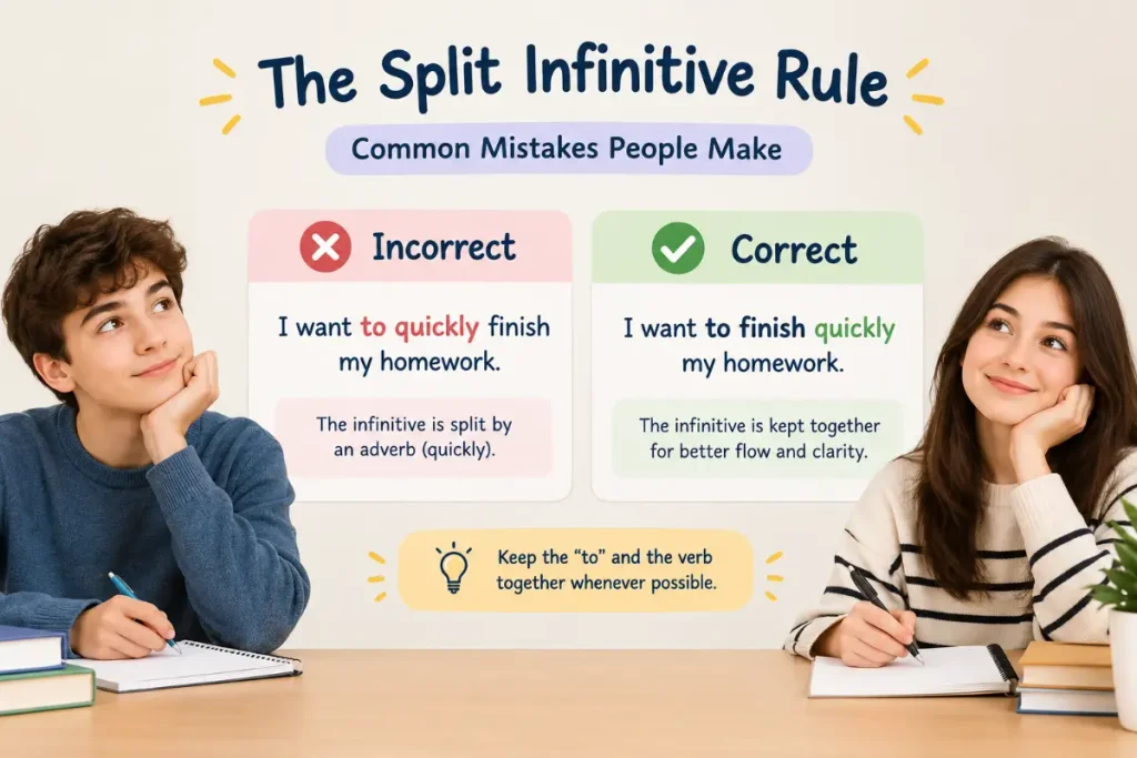The Split Infinitive Rule: Common Mistakes People Make in English grammar.
