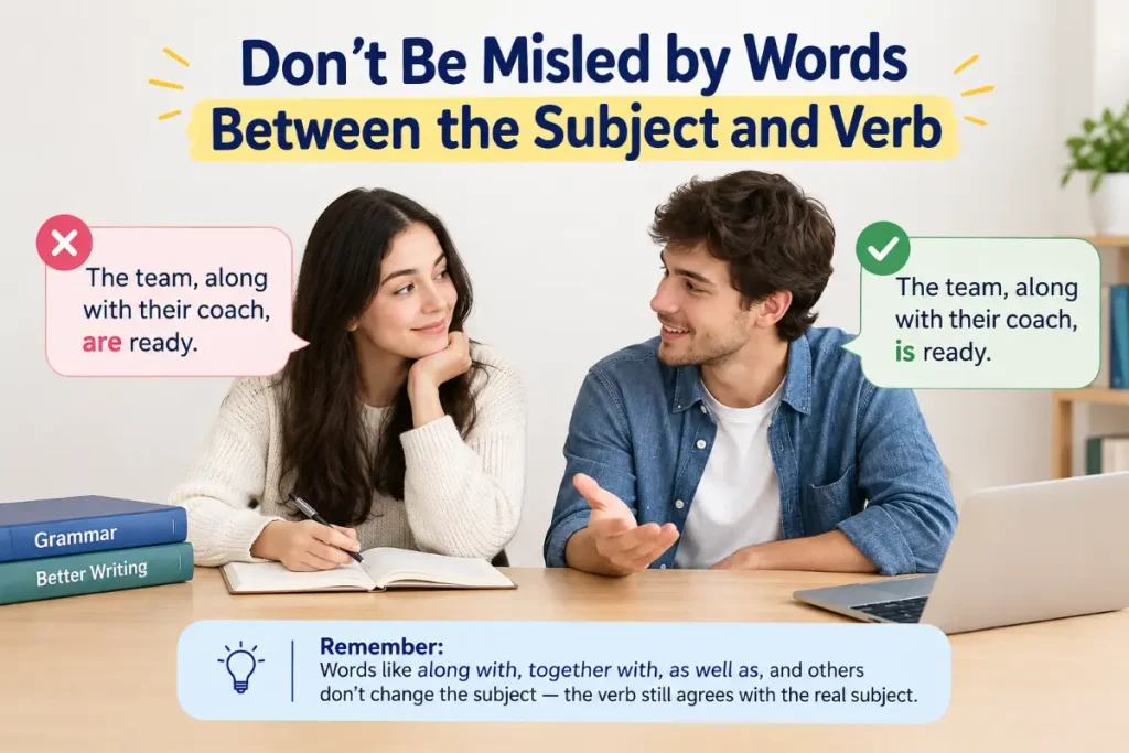 Don't Be Misled by Words Between the Subject and Verb – subject-verb agreement rule.