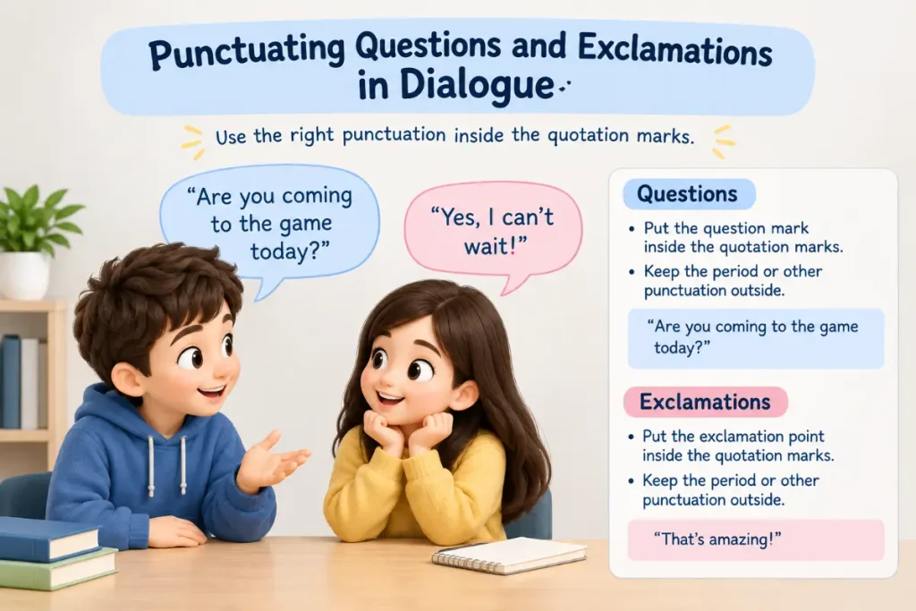 How to punctuate dialogue with questions and exclamations correctly.

