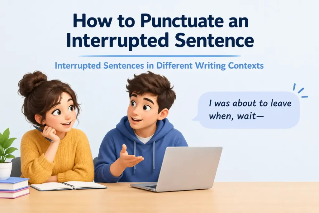 How to punctuate an interrupted sentence in different writing contexts.