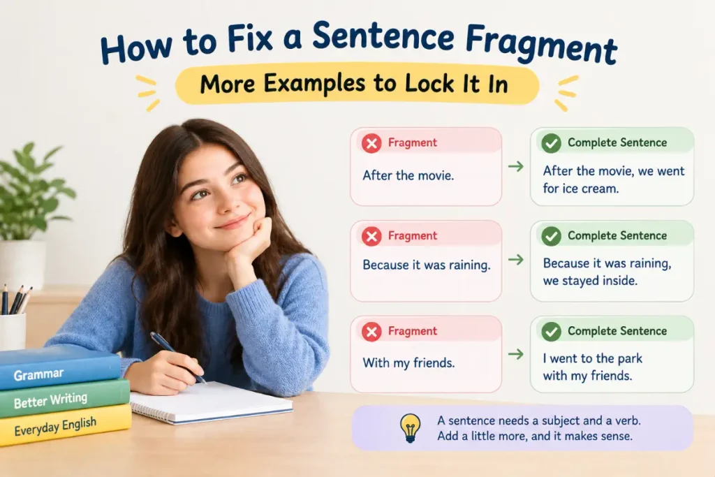 How to Fix a Sentence Fragment with More Examples to Lock It In for clearer writing.
