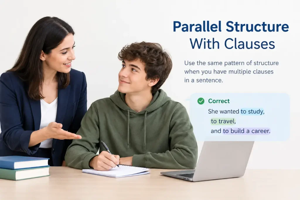 Parallel Structure With Clauses explained in a minimalist educational setting.
