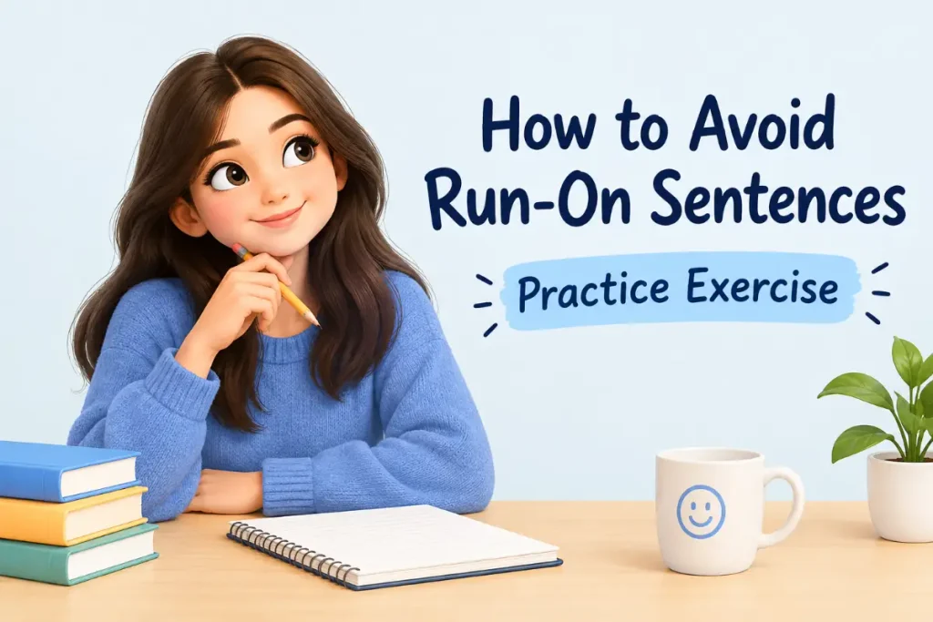 How to Avoid Run-On Sentences practice exercise with a student learning sentence structure.