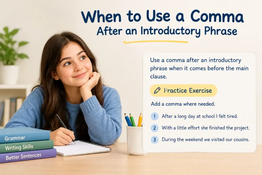 When to Use a Comma After an Introductory Phrase with a Practice Exercise.