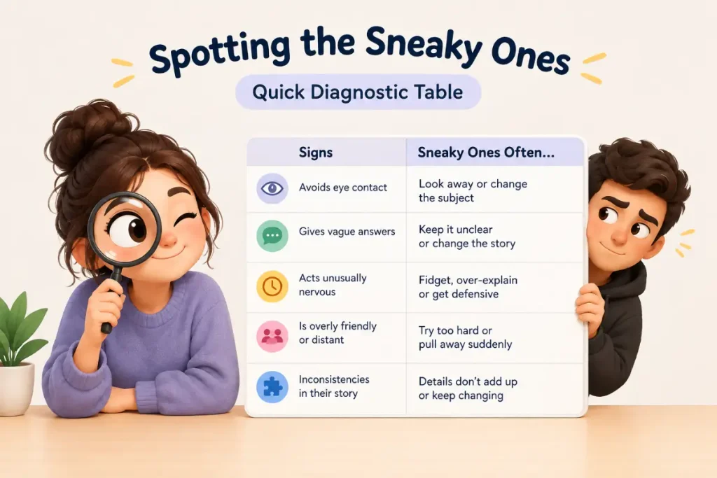 Spotting the Sneaky Ones: Quick Diagnostic Table with two cute characters.
