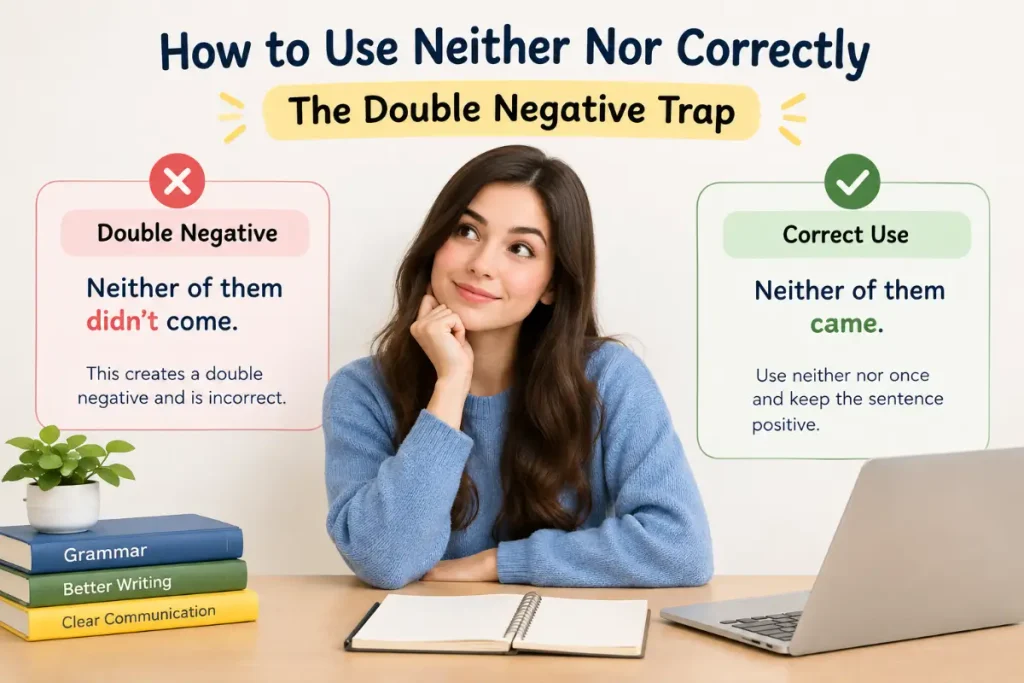 How to Use Neither Nor Correctly: The Double Negative Trap explained with clear grammar examples.
