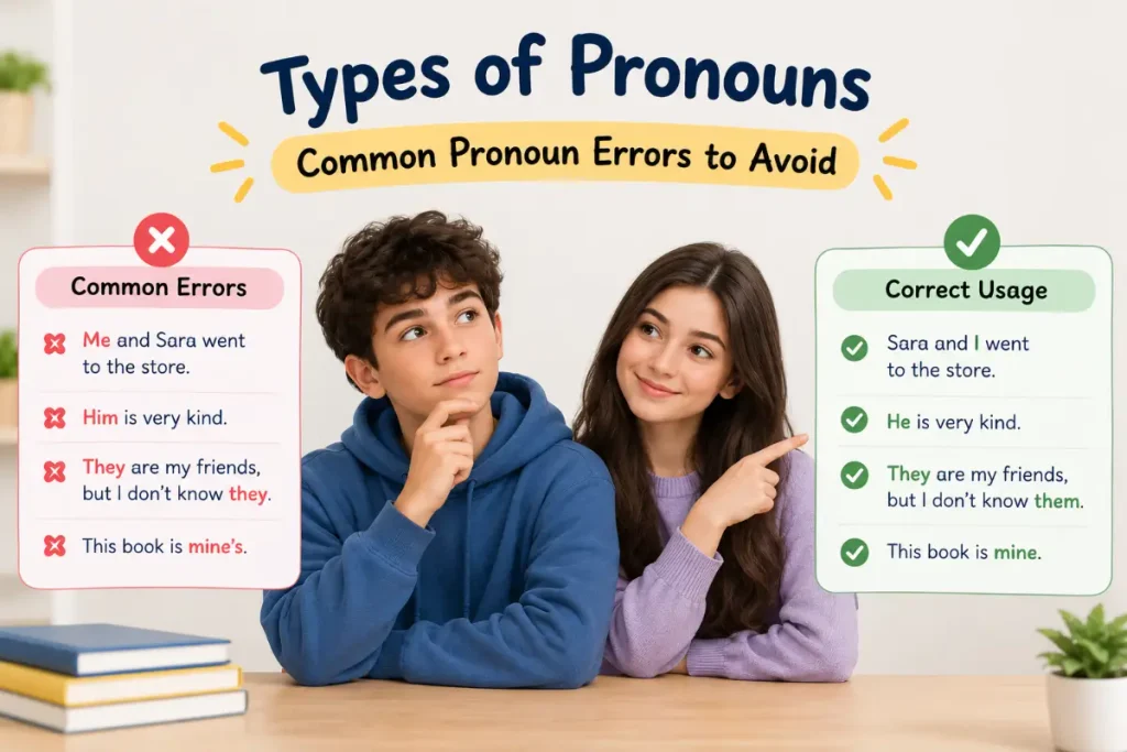Types of Pronouns: Common Pronoun Errors to Avoid with clear examples and corrections.