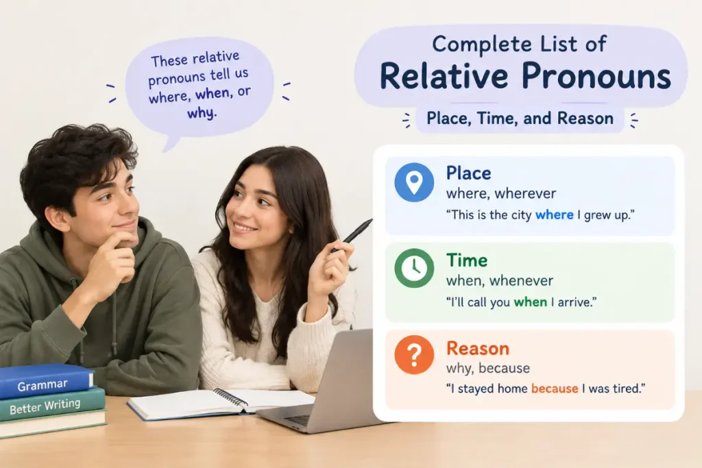 Complete List of Relative Pronouns: Place, Time, and Reason