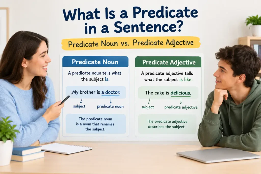 What Is a Predicate in a Sentence? explained with predicate nouns and adjectives.
