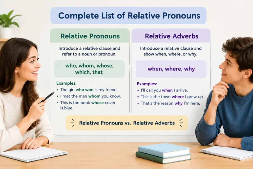 Complete List of Relative Pronouns: Relative Pronouns vs. Relative Adverbs.