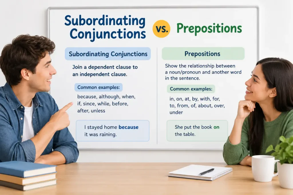 List of Subordinating Conjunctions: Learn how conjunctions differ from prepositions with clear examples.