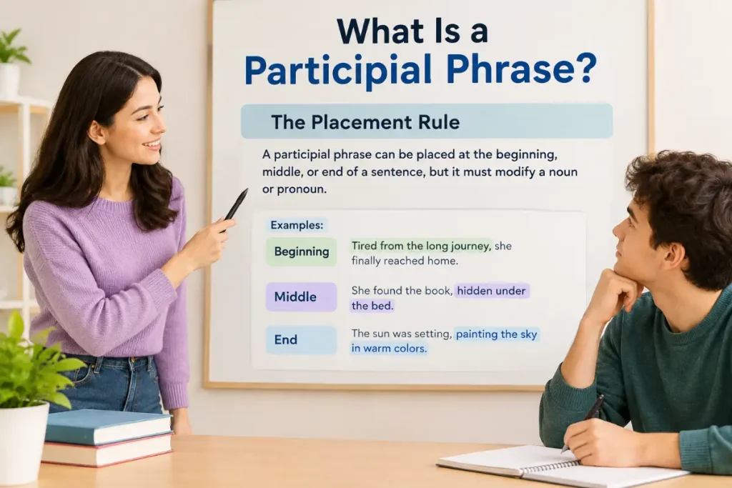 What Is a Participial Phrase? The placement rule with clear sentence examples.