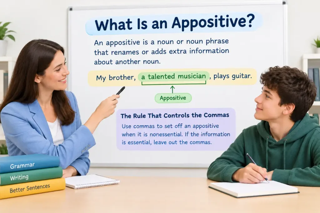 What Is an Appositive? The Rule That Controls the Commas in a grammar lesson.