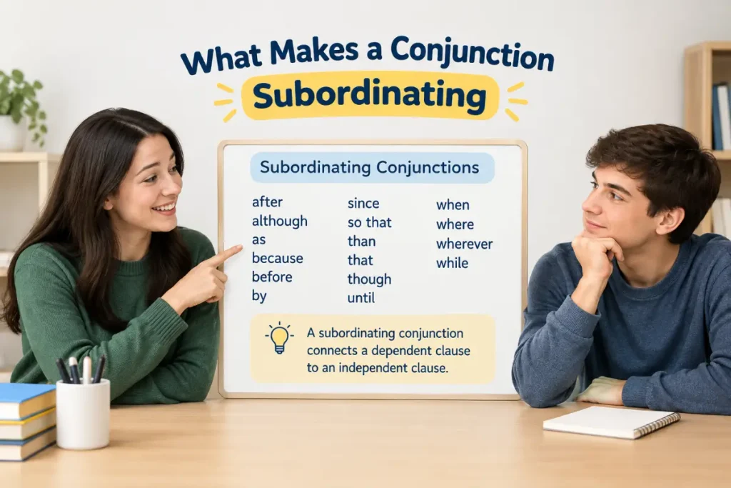 List of Subordinating Conjunctions with clear examples and explanations.
